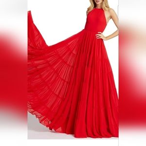 MAC DUGGAL Halter Neck A-Line Tiered Gown Size 8 Red